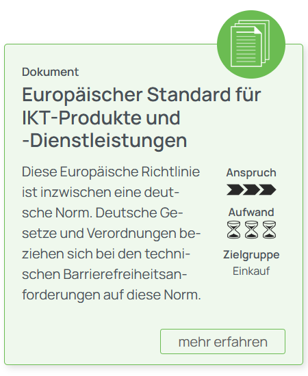 Zum Tool: Europäischer Standard für IKT-Produkte und -Dienstleistungen.