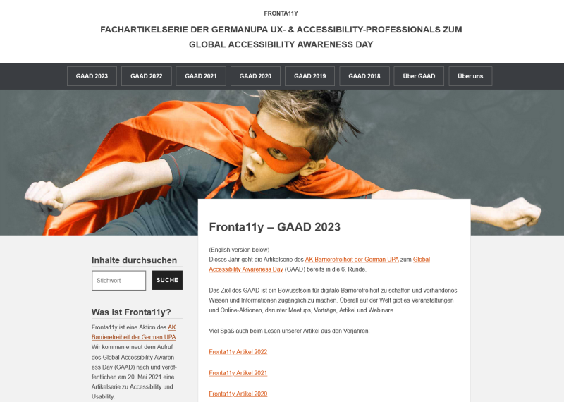 Screenshot der Webseite von fronta11y zum GAAD 2023
