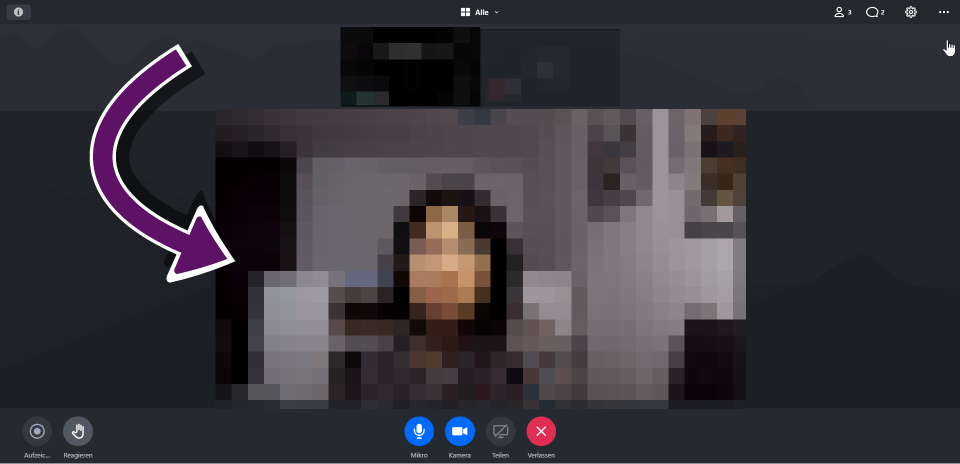 Bildschirmausschnitt einer Videokonferenz mit angepinnter Video-Kachel