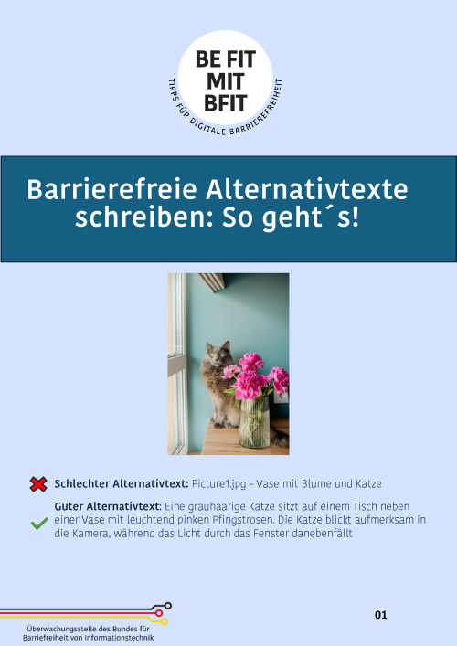 Deckblatt des ersten Leitfadens zu Alternativtexten mit Logo der Serie Be Fit mit BFIT
