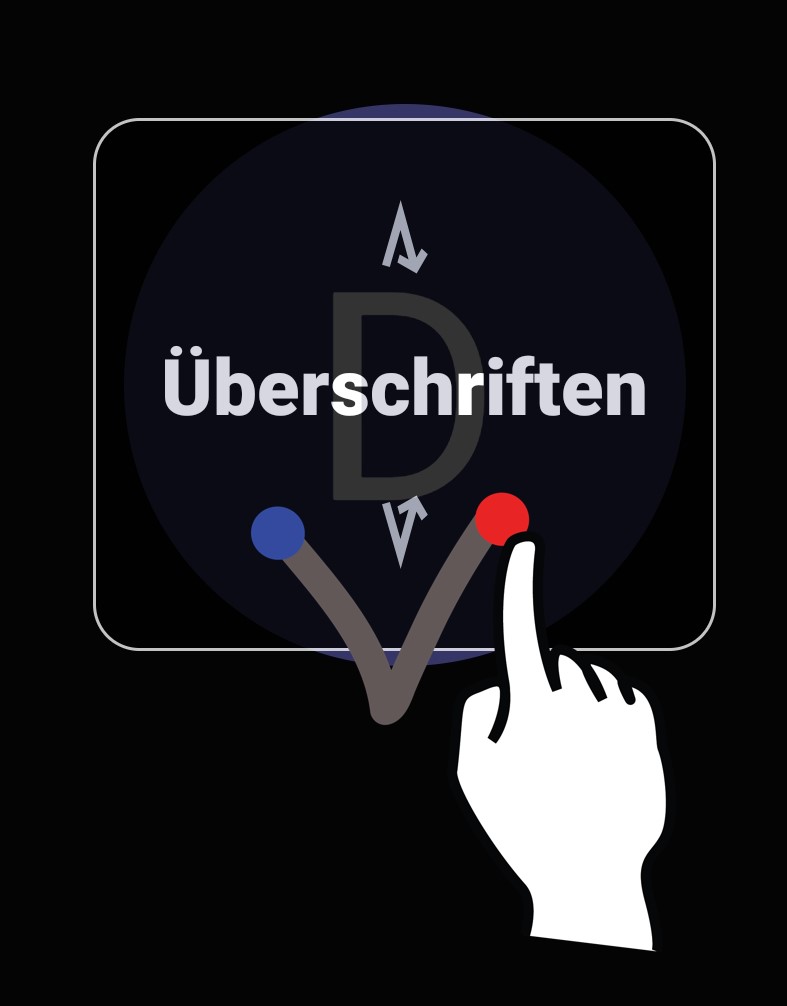 Android-Screenshot mit Anzeige der Geste zum Wechsel des Navigationsmodus zu "Überschriften"