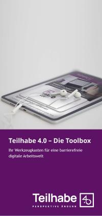 Deckblatt des Flyers Teilhabe 4.0 – Die Toolbox im lila Projektdesign.