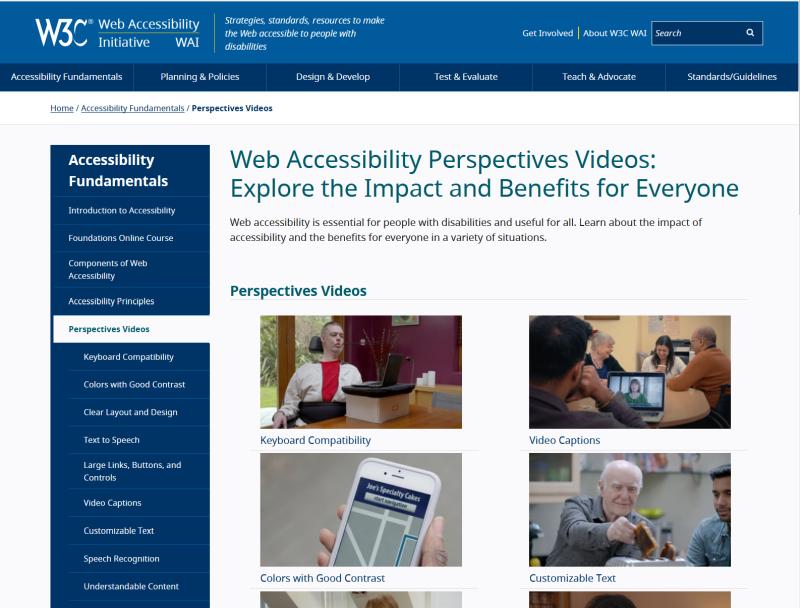 Screenshot der Webseite mit Videos der WAI Initiative